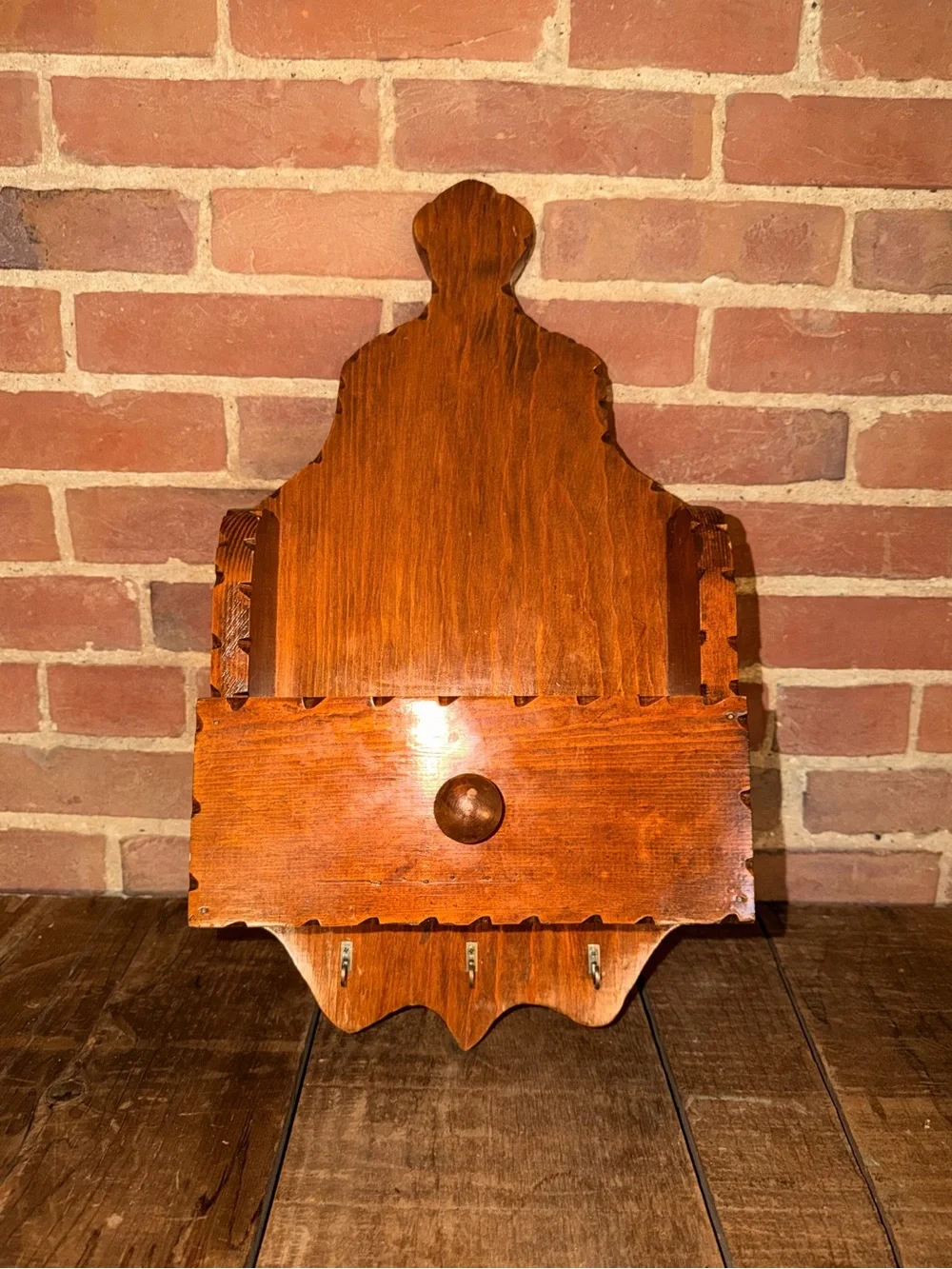 Wooden Wall Mail Holder Organizer Key Hooks - Warm Brown Rustic Farmhouse Vibe